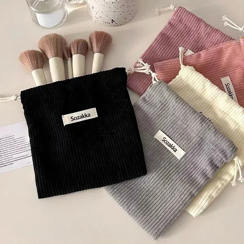 sac à cosmétiques à cordon de couleur unie, 1 pièce, pochette de voyage pour cosmétiques, rouge à lèvres, bonb