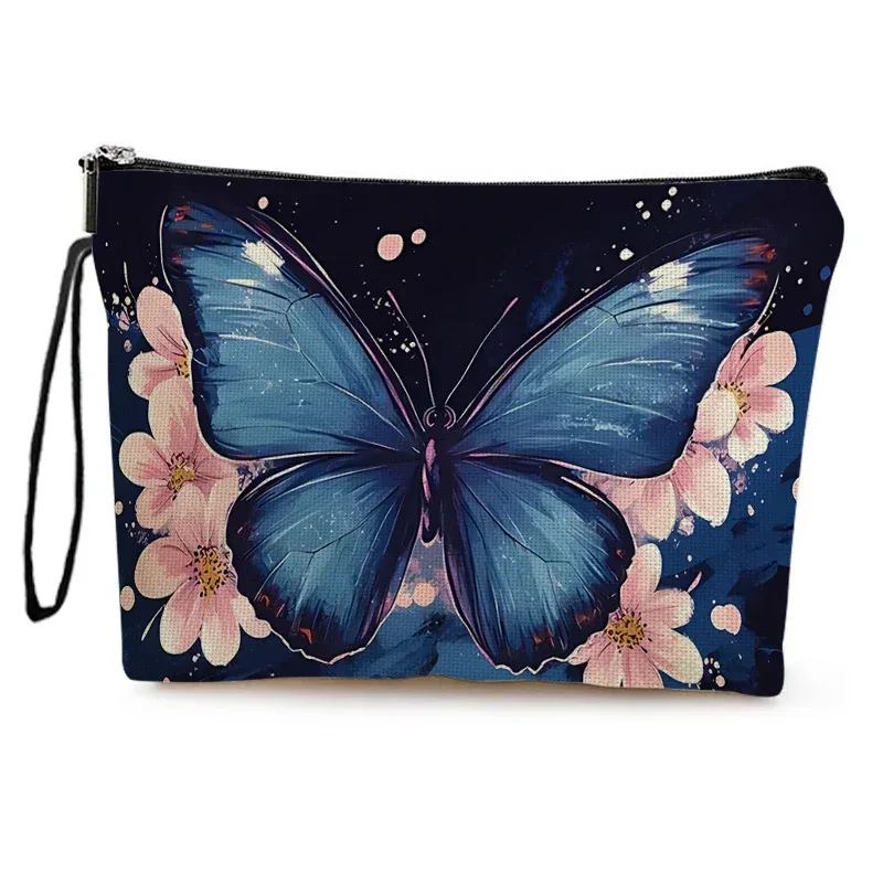 trousse de maquillage simple imprimé papillon, pochette de voyage pour rouge à lèvres pour femmes, pochette à cosmétiques, organisateur pour dames, sac de rangement de toilette à fermeture éclair