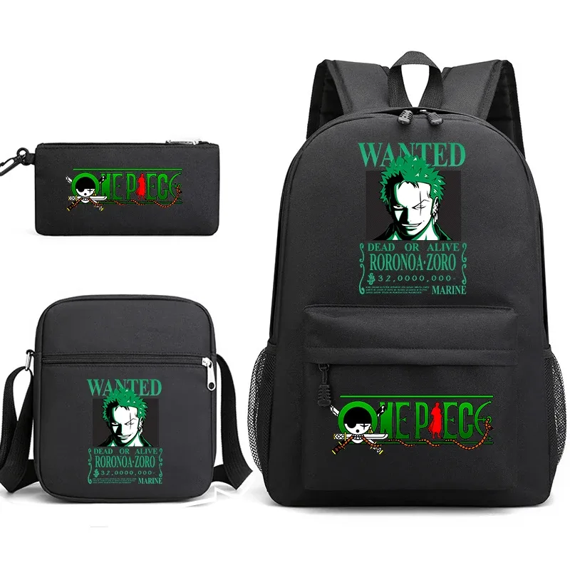 ensemble de sacs à dos graphiques one piece zoro pour enfants et adolescents avec sac à bandoulière et trousse à crayons