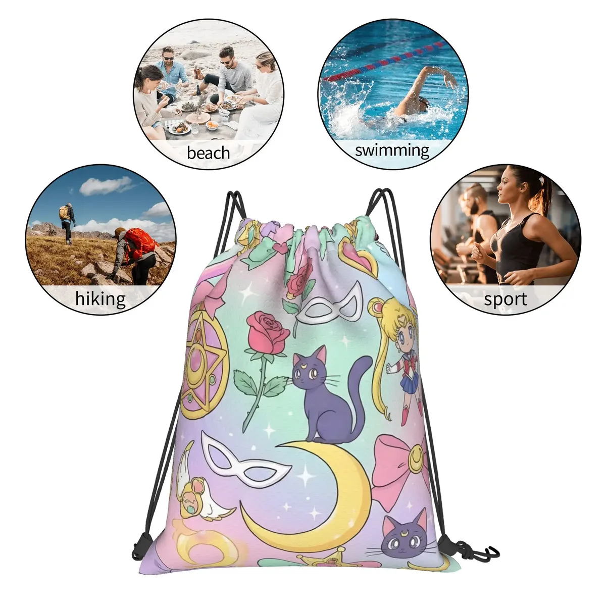 sacs à cordon girl & luna sailor moon, sac à dos de rangement pour salle de sport, sac à chaussures d'école, 1 pièce