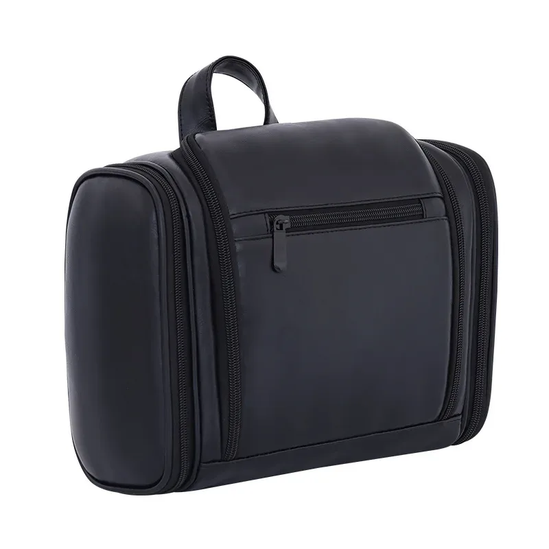 trousse de maquillage en cuir pu de grande capacité, organisateur de cosmétiques de voyage, pochette de toilette multifonctionnelle, mallette de rangement étanche pour unisexe