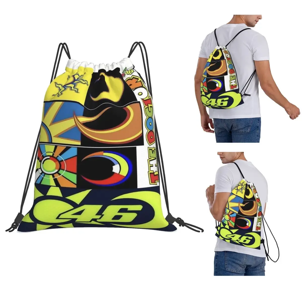 Sacs à dos de course de moto Motor Rossi, sacs de sport multifonctions à cordon de serrage, sacs à livres pour étudiants en voyage