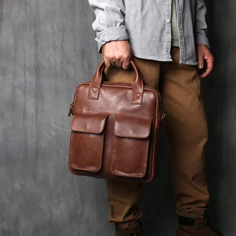 nzpj – sac à main rétro en cuir pour hommes, nouvelle couche supérieure verticale en peau de vache, sac messager à bandoulière simple, porte-documents d'ordinateur pour facteur