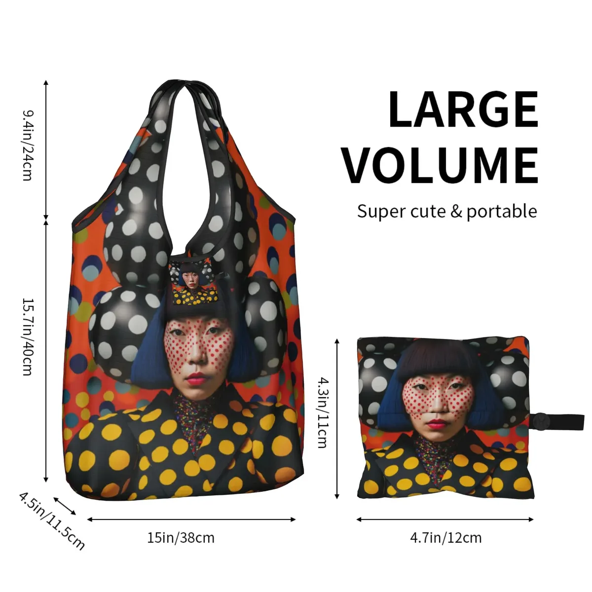 sac de courses abstrait yayoi kusama, sac fourre-tout mignon à bandoulière, grande capacité, sac à main portable à pois
