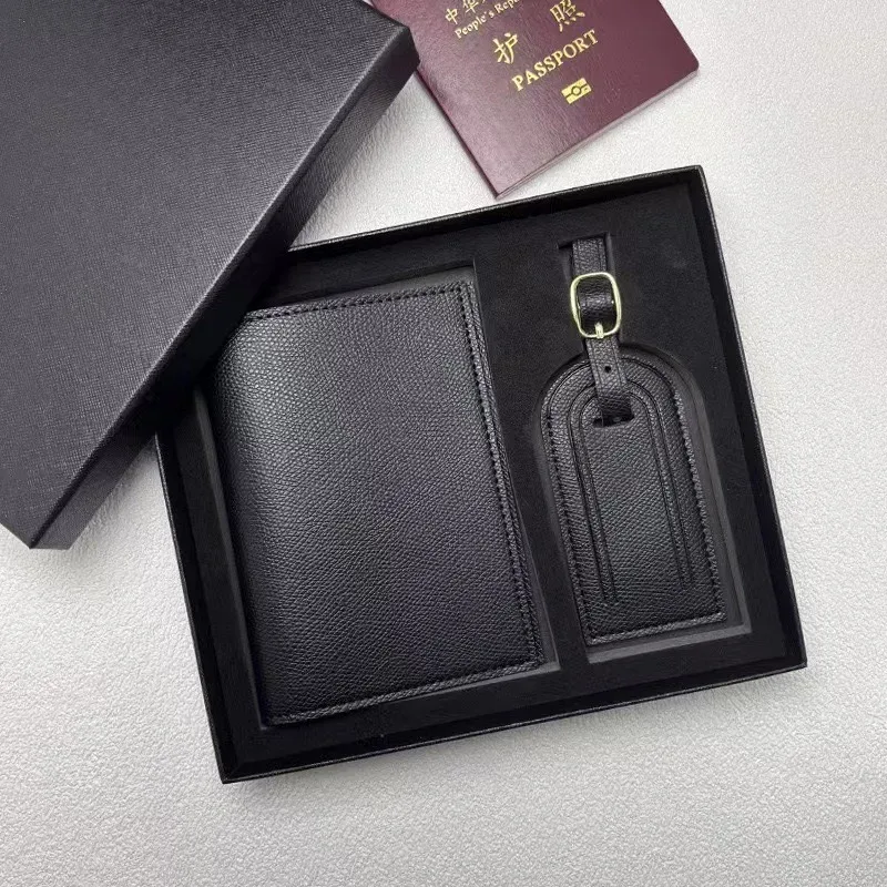 porte-billets personnalisé gratuit, simple et polyvalent, motif palmier, en cuir, multifonctionnel, avec étiquette de bagage et coffret cadeau