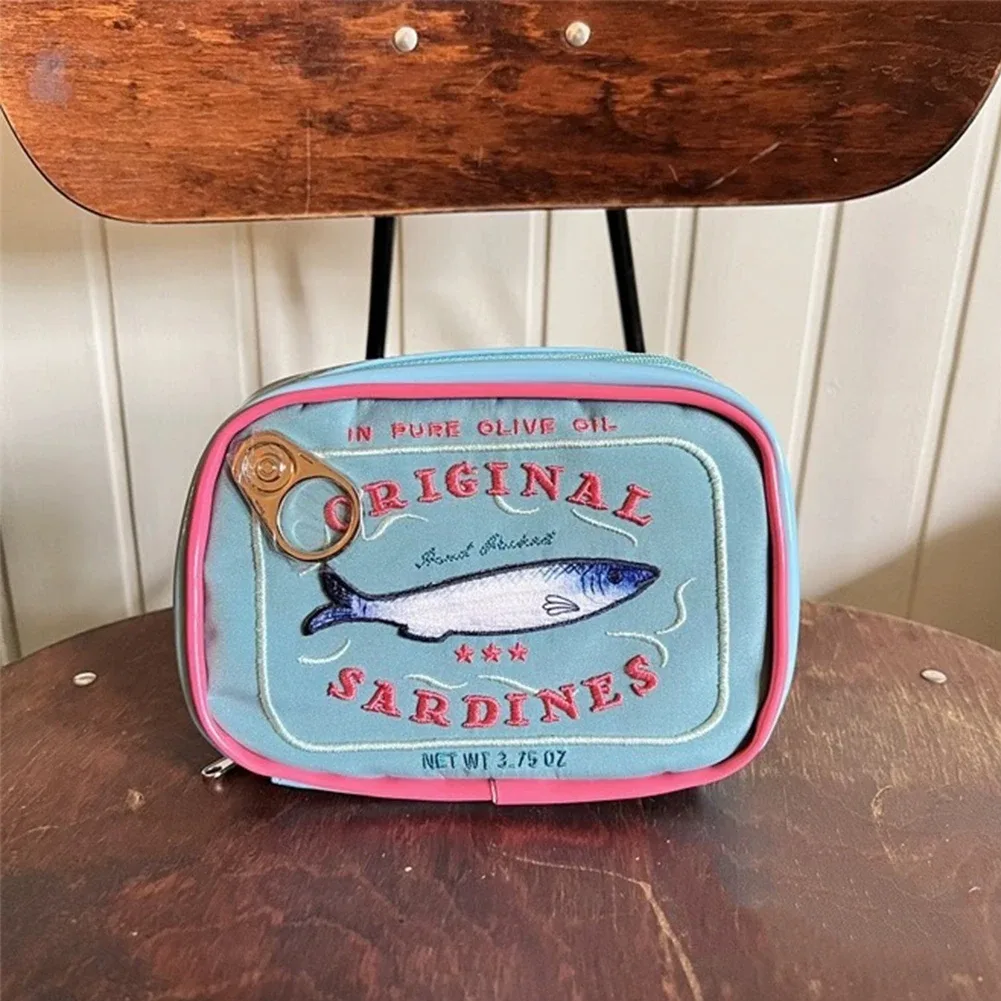trousse de toilette mignonne portable pour femme, sardines en conserve, sac cosmétique de voyage, multifonction, mode créative, fermeture éclair, week-end, vacances
