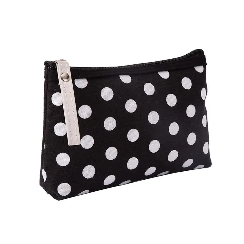 sac de maquillage en toile à pois pour femmes, pochette à cosmétiques, petit sac de rangement portable pour articles de toilette de voyage, sac à clés pour téléphone et cosmétiques