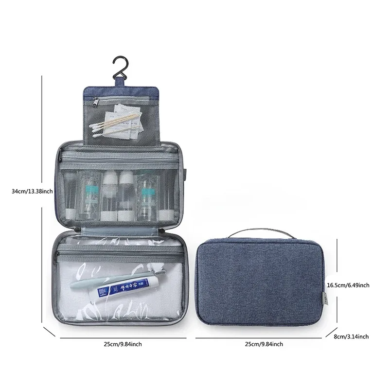 trousse de toilette à crochet suspendu étanche, grand sac à main pliable, voyage, maquillage, cosmétiques, rasoir, étui de rangement, fournitures de salle de bains