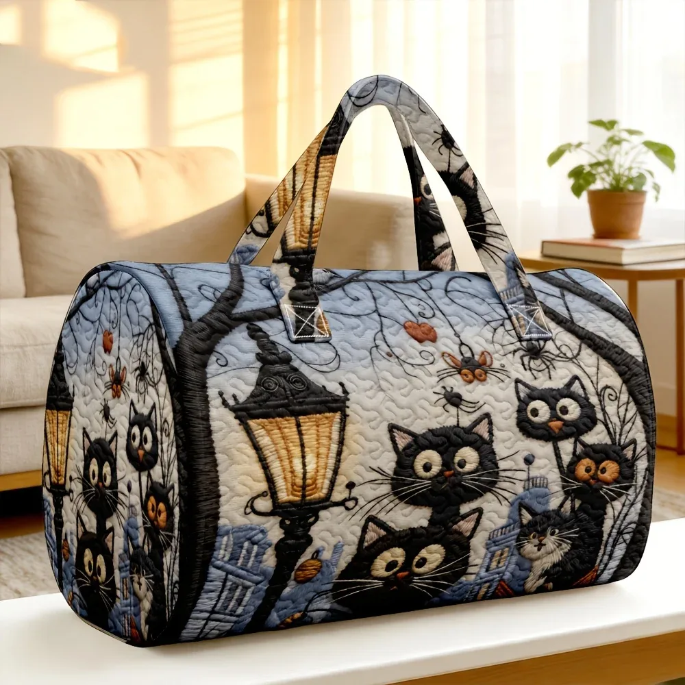 sac à main matelassé 3d mignon en forme de chat - sac de voyage unique à imprimé chat d'halloween - cadeau idéal pour les amoureux des chats à emporter partout