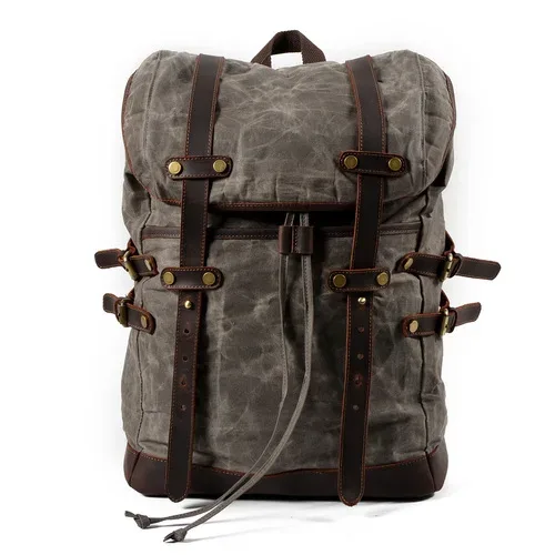 muchuan-sac à dos pour ordinateur portable 15.6 pouces, vintage, grande capacité, résistant à l'huile, étanche, pour adolescents, en toile, cuir, avec cordon de serrage