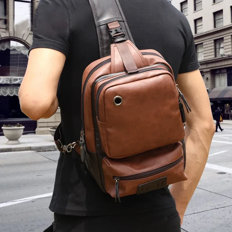 sac à dos de poitrine en cuir pu pour hommes, sacs de messager pour hommes, sac à dos vintage, sacs à bandoulière décontractés, petit sac à bandoulière, mode unique initié