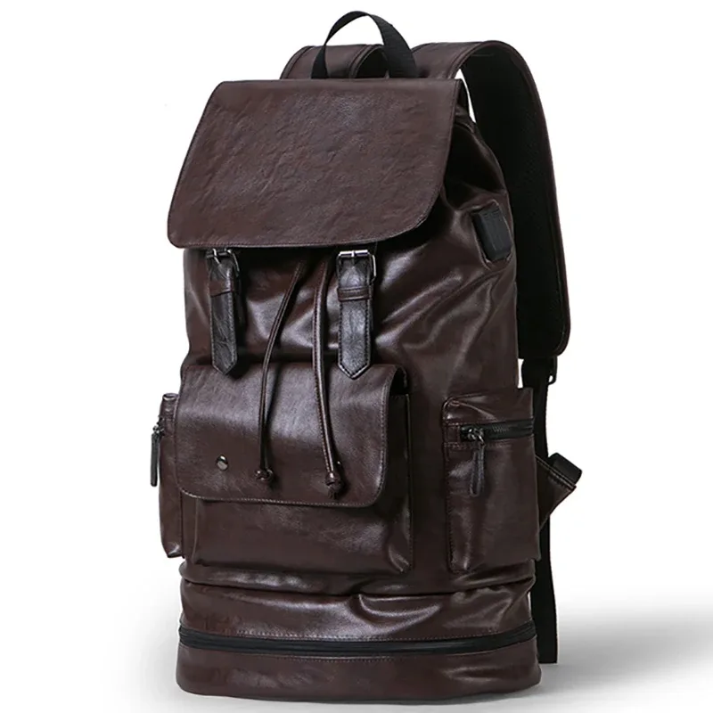 nouveau style preppy hommes sac à dos haute capacité sac à dos mode cuir pu sac d'école de voyage décontracté sac à dos en cuir pu