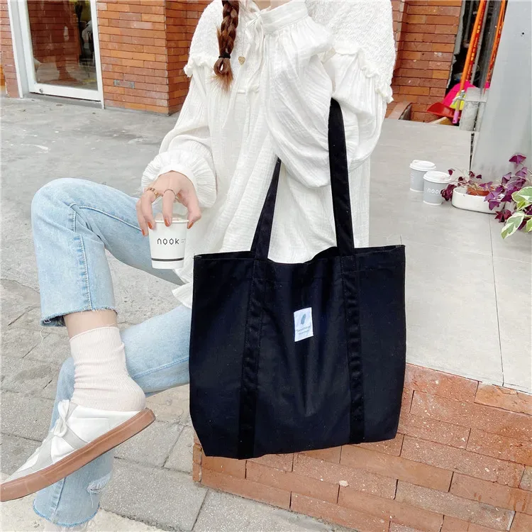 sac à bandoulière en toile de coton pour femmes, sac à main simple en tissu écologique, fourre-tout solide pour livres scolaires, sacs de shopping portables pour filles