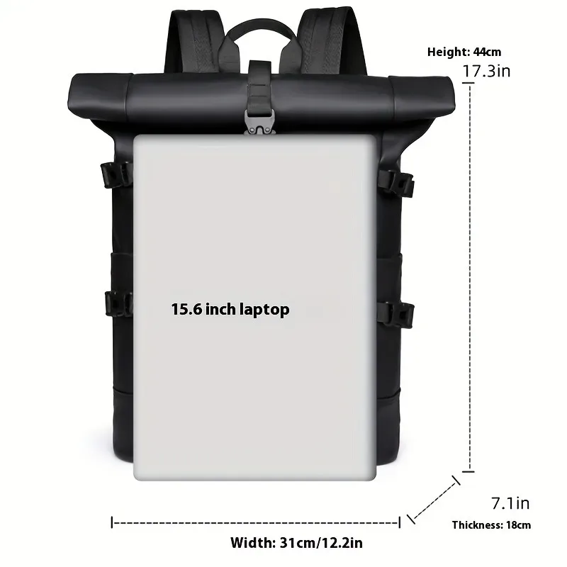 Sac à dos enroulé à la mode et tendance pour hommes, sac à dos de voyage de grande capacité, sacs à dos d'ordinateur pour les déplacements quotidiens