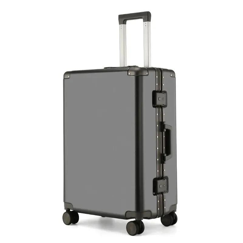 valise de voyage grande capacité couleur unie avec serrure à code, cadre en aluminium, cage à roulettes de luxe pour hommes et femmes