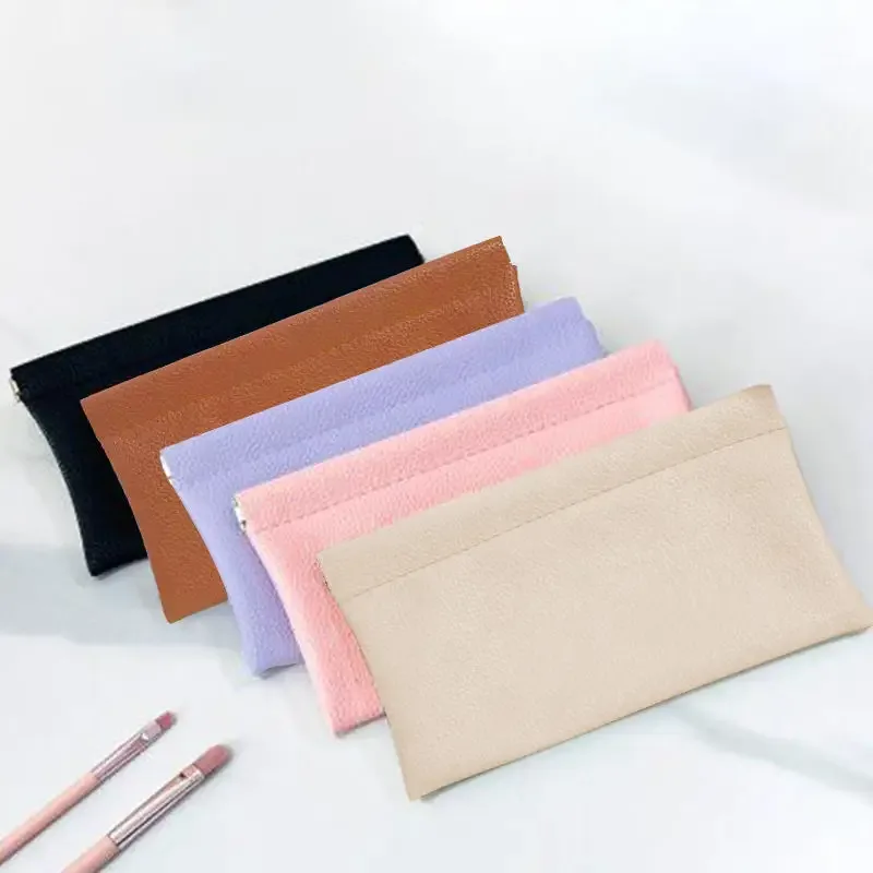 Portefeuille long en cuir PU première couche, couleur unie, à fermeture automatique, pour passeport, permis de conduire, documents, câble de données et trousse à cosmétiques