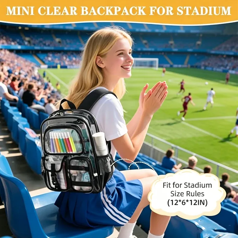 mini sac à dos transparent approuvé pour le stade, petit sac à dos transparent pour femmes, idéal pour les événements sportifs, les concerts et l'usage quotidien