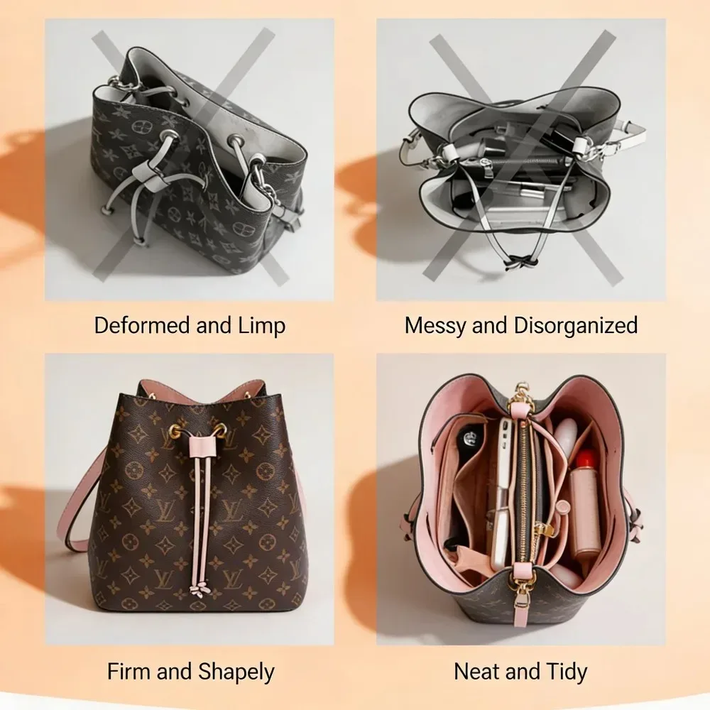 organisateur de sac en feutre pour sac seau neonoe, pochette intérieure avec fermeture éclair, sacs de rangement antivol pour cosmétiques et maquillage