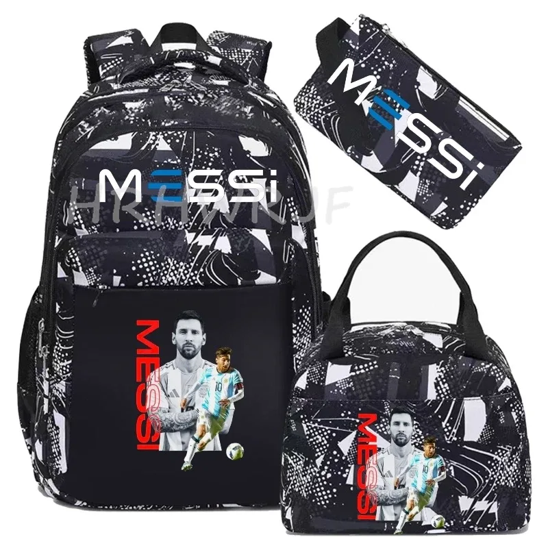 Sac à dos de football Messi, camouflage, pour étudiants, sac d'école pour ordinateur portable, sac à dos de grande capacité, pour femmes et hommes, loisirs, voyage, Mochila 3 pièces