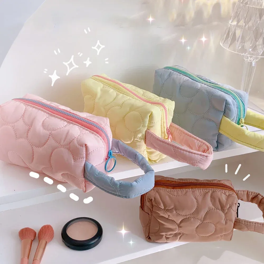 ins – sacs à cosmétiques coréens matelassés à fleurs pour femmes, sac de rangement de maquillage en coton de grande capacité, trousse de beauté pour filles, nouvelle collection 2025