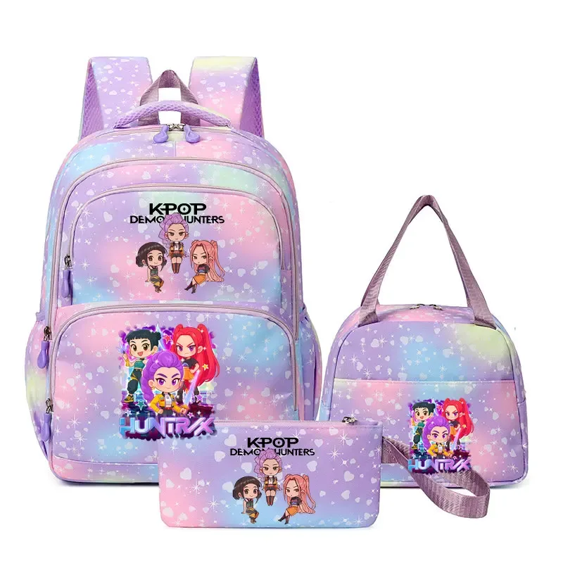 kpop demon hunters – sac à dos pour ordinateur portable pour filles, 3 pièces, sac à dos huntr/x pour adolescents, garçons et femmes, mochila de voyage pour usage quotidien