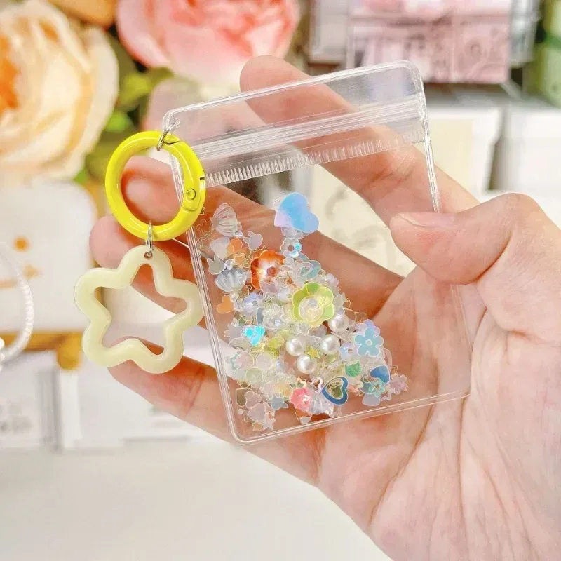 porte-clés mignon et tendance, mini sac de rangement transparent en forme d'étoile à cinq branches pour femme, pendentif pour sac et clés de voiture