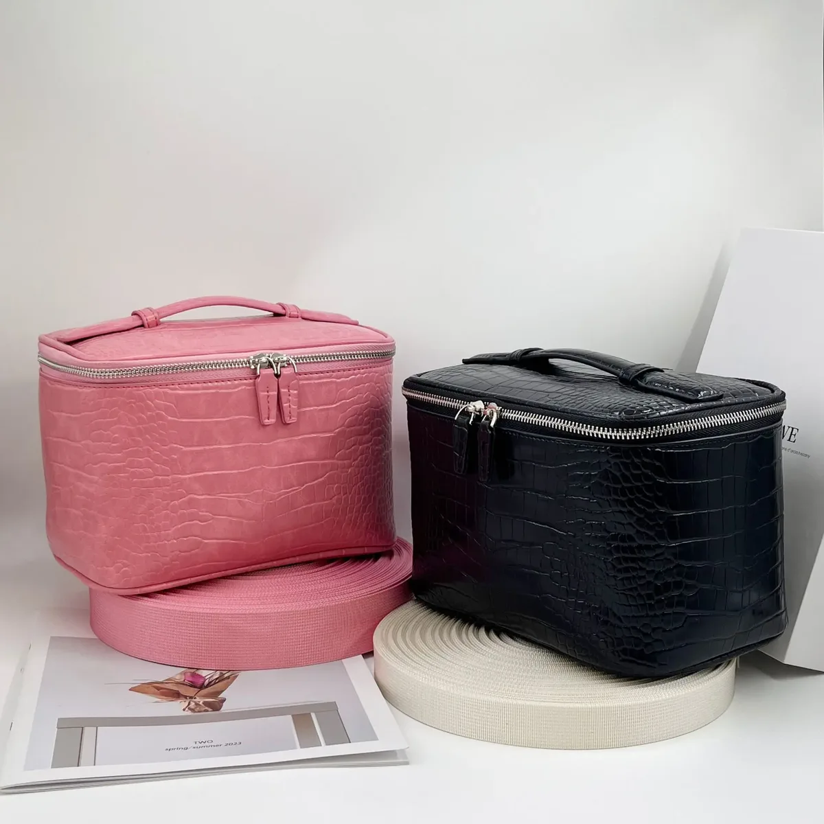 nouvelle trousse de toilette portable en pu à motif texturé effet pierre, grande capacité, sac de maquillage et de voyage pour femmes