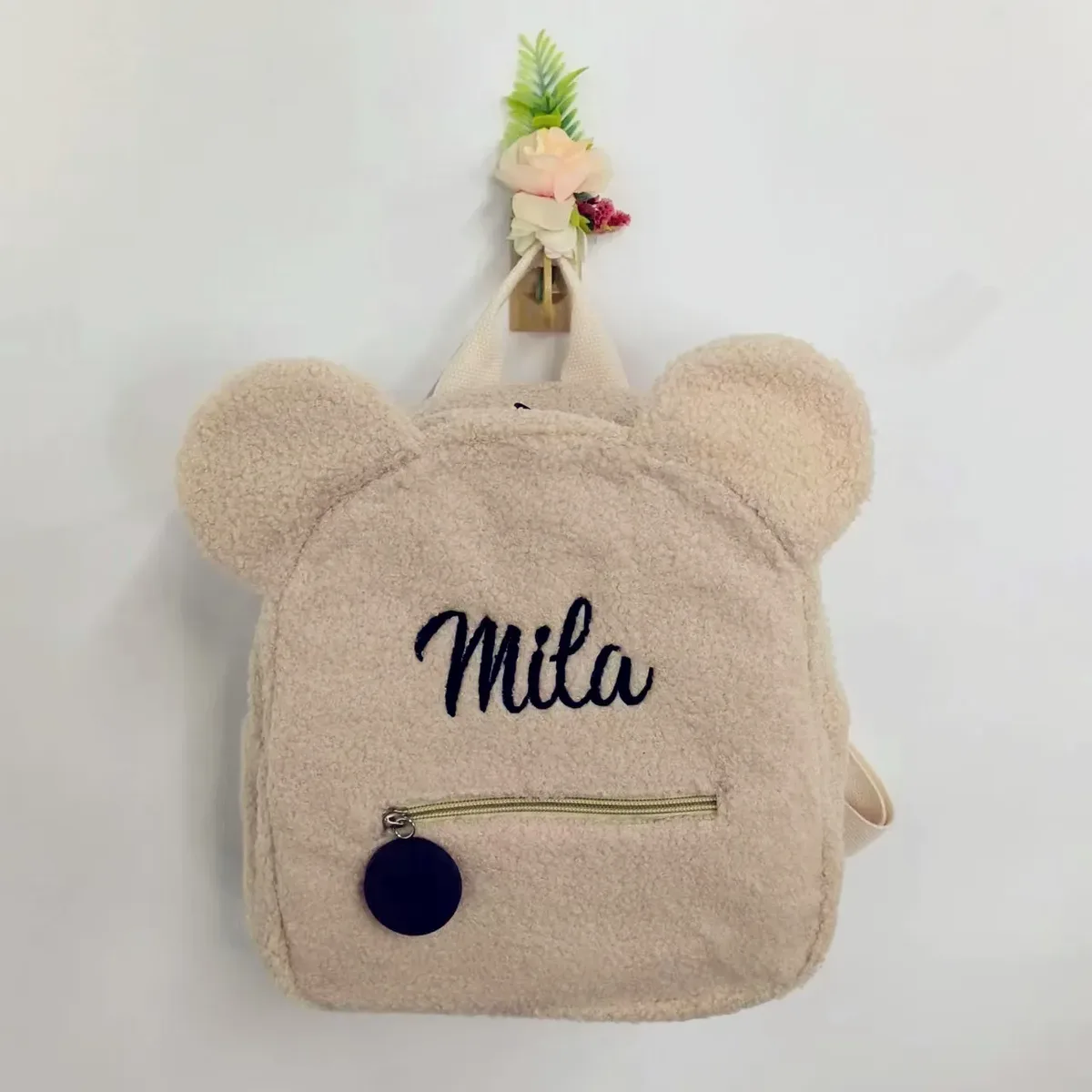 Sac à dos ours en peluche brodé personnalisé pour enfants, sac à provisions de voyage portable, sac à dos personnalisé, sac initié par les femmes, nom
