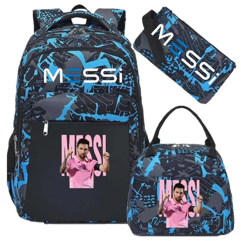 sac à dos de football messi, camouflage, pour étudiants, sac d'école pour ordinateur portable, sac à dos de grande capacité, pour femmes et hommes, loisirs, voyage, mochila 3 pièces