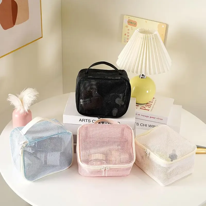 sac à main en maille pour maquillage, lot de 3, trousse de toilette portable pour le rangement des rouges à lèvres et des accessoires