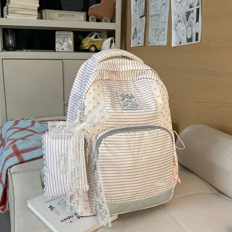 sac à dos d'étudiant stripe star, grande capacité, sacs à dos tendance, portables et légers, mochilas mujer, bolsas feminina