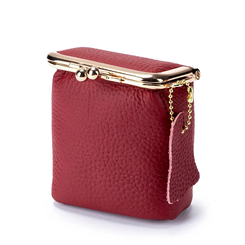 petit sac à cosmétiques en cuir véritable pour femmes, moraillon doré, pochette de maquillage mignonne, étui de rangement de rouge à lèvres, boîte à clés de voyage, mini porte-monnaie