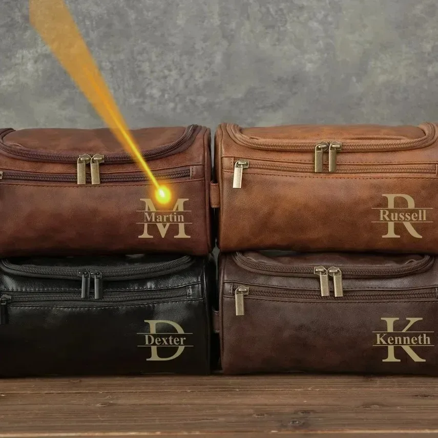sac étanche pour hommes avec nom gravé, nom personnalisé, cuir pu durable, multi-usage, idéal pour le rasage, les voyages, les affaires, trousse de maquillage