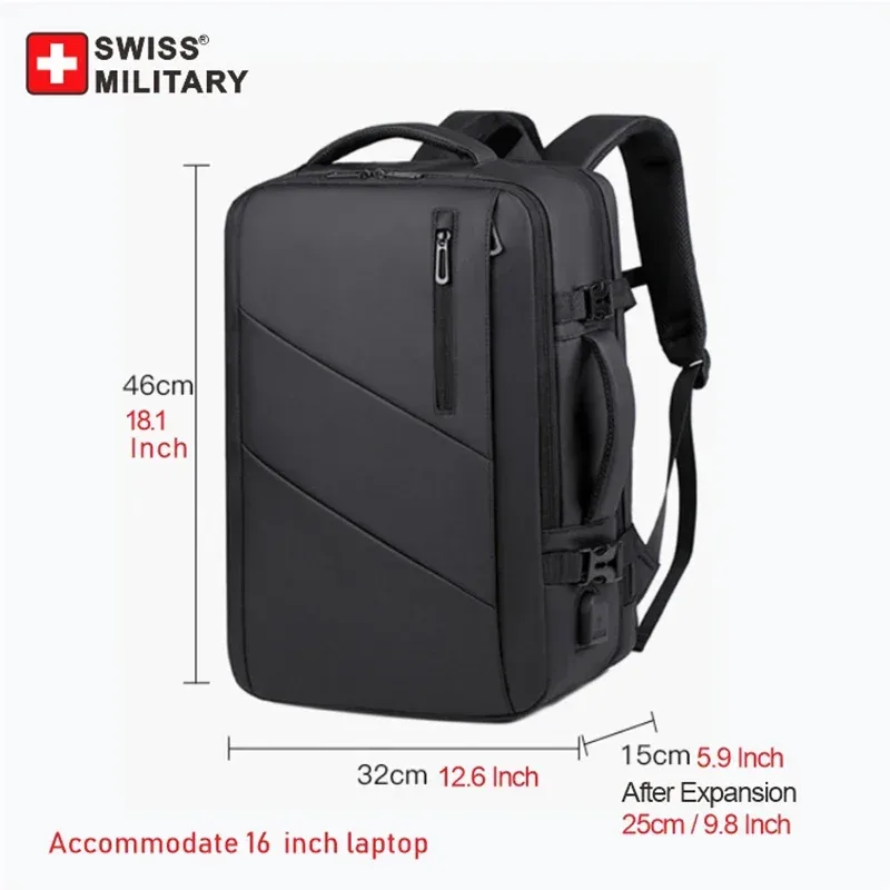 sac à dos militaire suisse pour ordinateur portable, 17 pouces, multi-poches, extensible, étanche, usb, pour l'école, voyage d'affaires