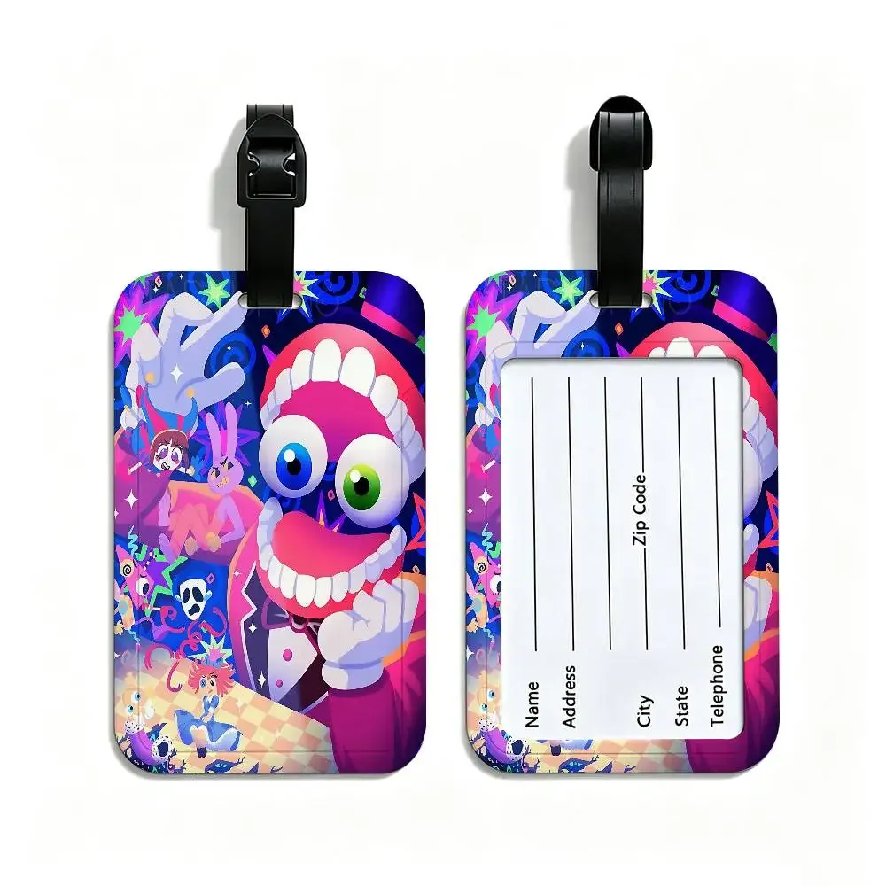 étiquette de bagage en pvc, motif de dessin animé "le cirque numérique incroyable", accessoire de voyage, design anti-perte, pochette détachable pour carte d'information.