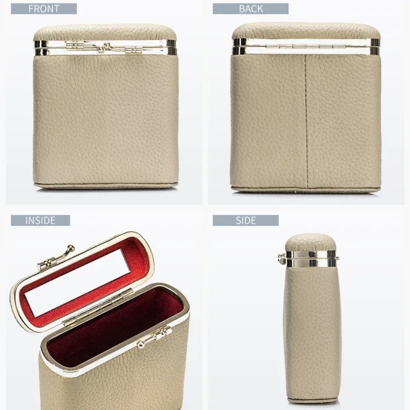 mini trousse de maquillage portable en cuir simple pour femmes, rangement miroir, usage personnel, petits étuis à rouge à lèvres, sacs à cosmétiques