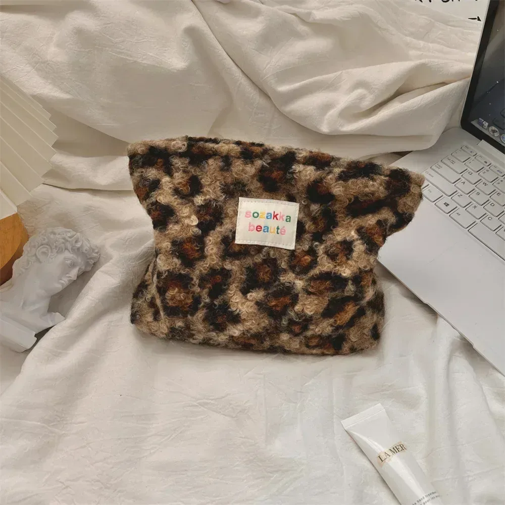 pochette rétro rayée pour femmes, sac à cosmétiques, trousse de toilette en peluche, sacs de maquillage, pochette de maquillage, étui de voyage, organisateur de cosmétiques