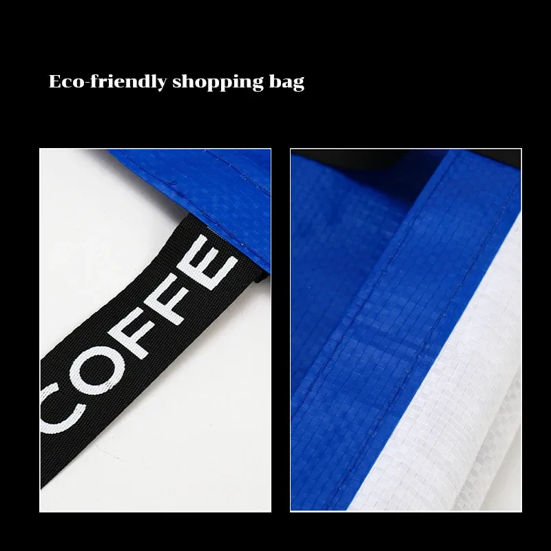 sac à provisions tissé étanche de grande capacité, sac à main réutilisable, sac d'épicerie portable, sac fourre-tout pour vêtements de blanchisserie, bleu