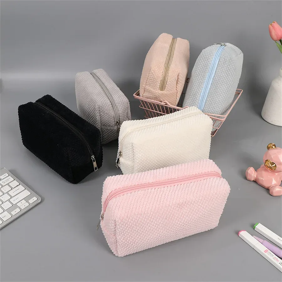 Sac de rangement en peluche solide pour rouge à lèvres cosmétique, trousse à crayons, sacs à main de maquillage pour femmes, trousse de toilette pour filles, sacs à stylos d'évaluateurs de voyage
