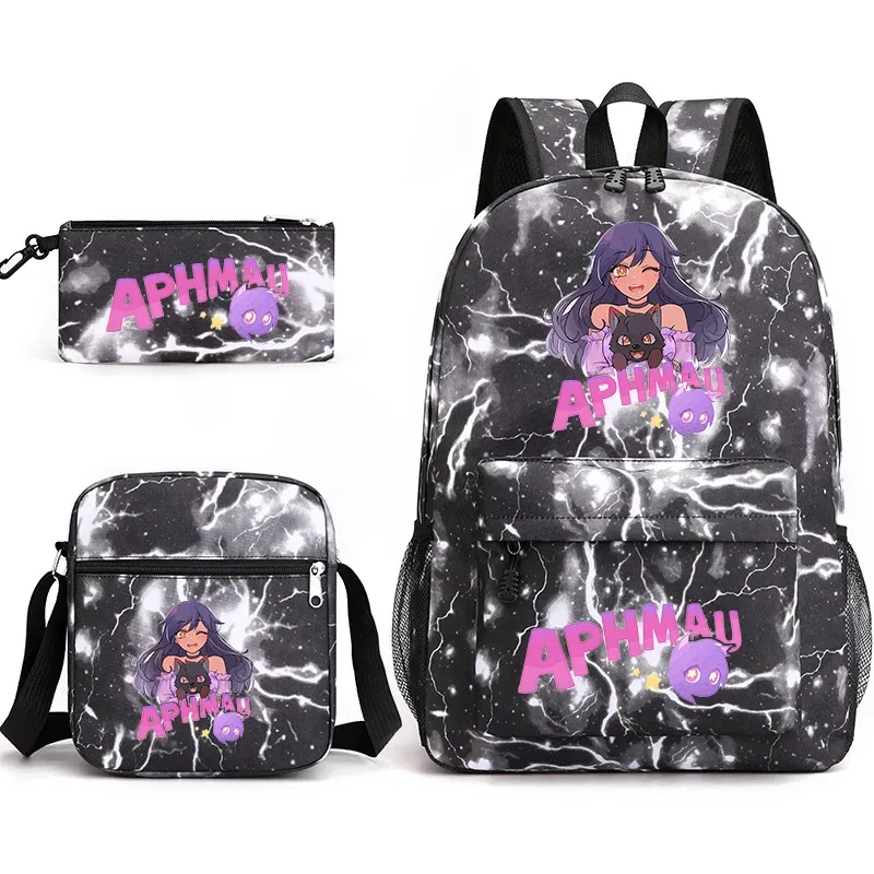 aphmau sac à dos sac d'école trousse à crayons sac à bandoulière ensemble de trois pièces jeu de mode dessin animé aphmau aaron imprimer cartable pour enfants