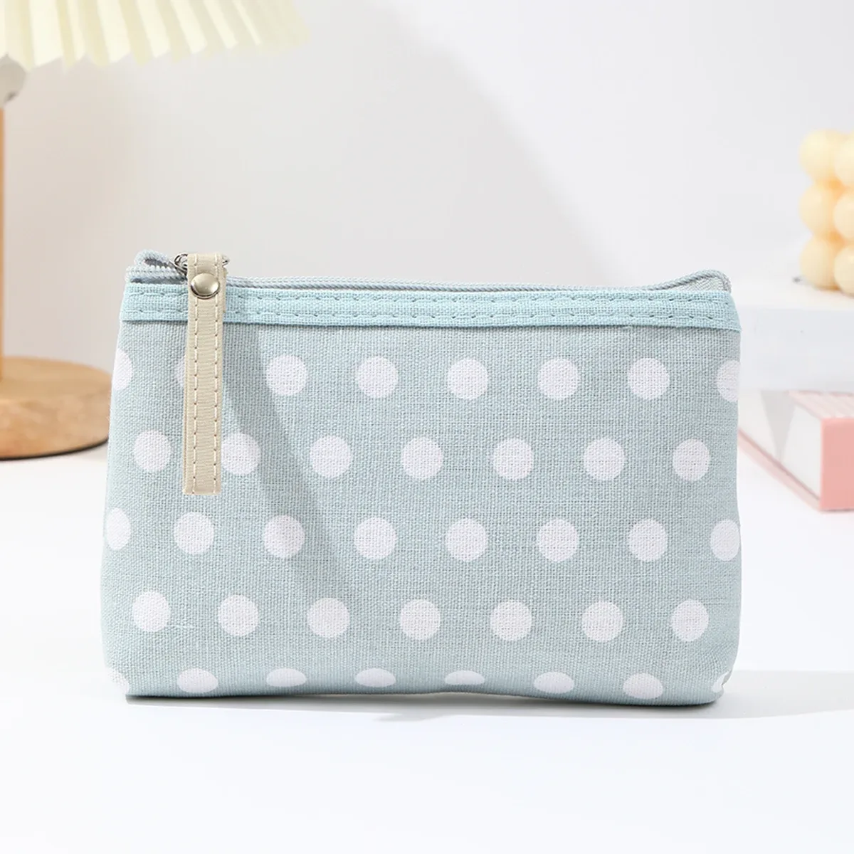petite trousse de maquillage en toile à pois, simple et portable, sac de rangement pour soins de la peau, version coréenne, trousse à crayons pour étudiants, portefeuille