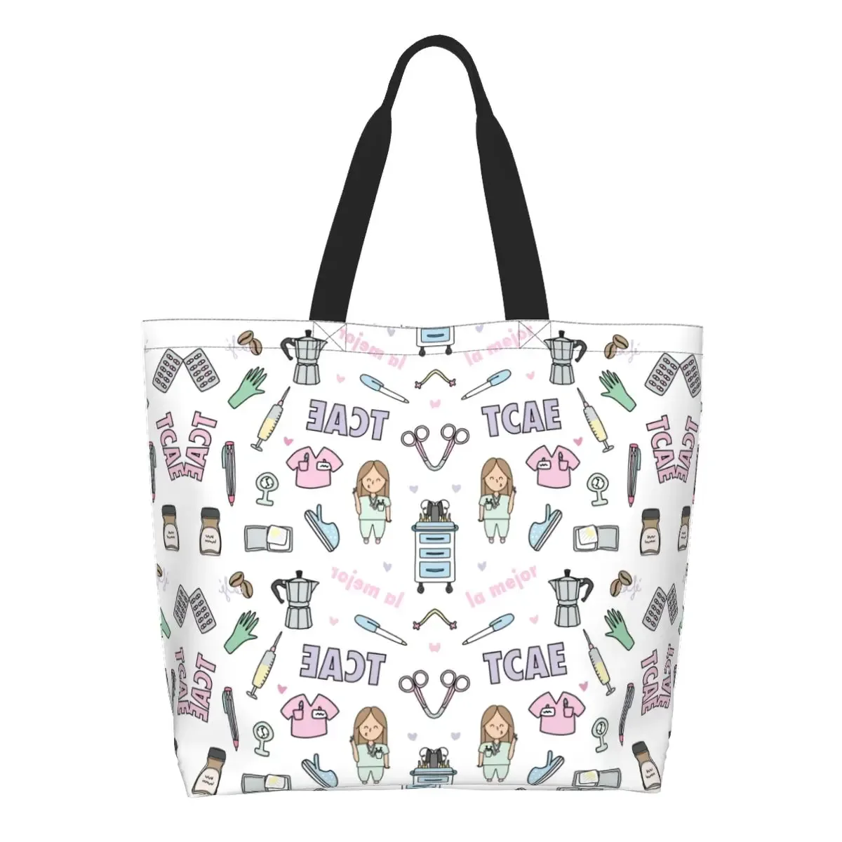 dessin animé médecin infirmière enfermera en apuros sacs d'épicerie grande capacité esthétique merch pour femme rue sac à bandoulière