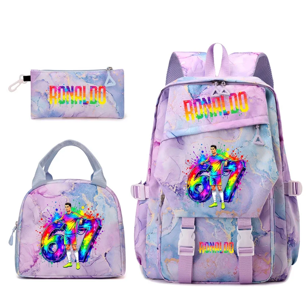 ensemble de sacs à dos pour étudiants avec imprimé cr7 ronaldo 67, avec sac à lunch et trousse à crayons, sac à dos de voyage pour adolescentes