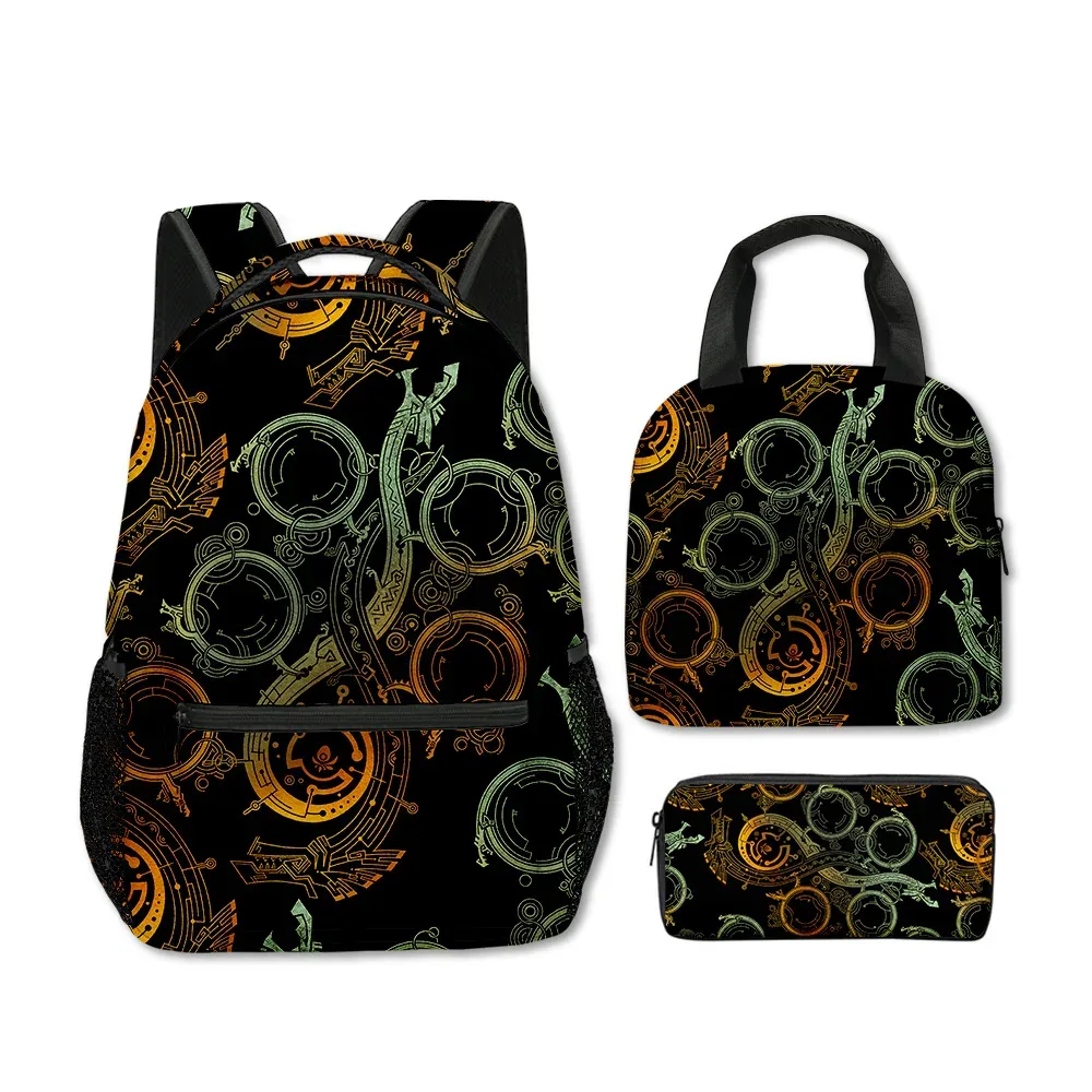 sacs d'école classiques populaires et amusants avec impression 3d de monstres sauvages, 3 pièces/ensemble, sac à dos de voyage, sac à déjeuner portable, trousse à crayons
