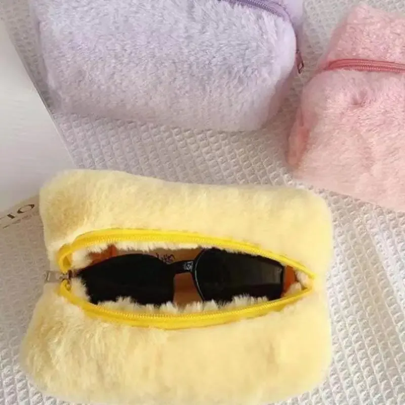 sacs de maquillage en peluche pour femmes, sac à cosmétiques de voyage souple, étui de rangement pour dames et filles
