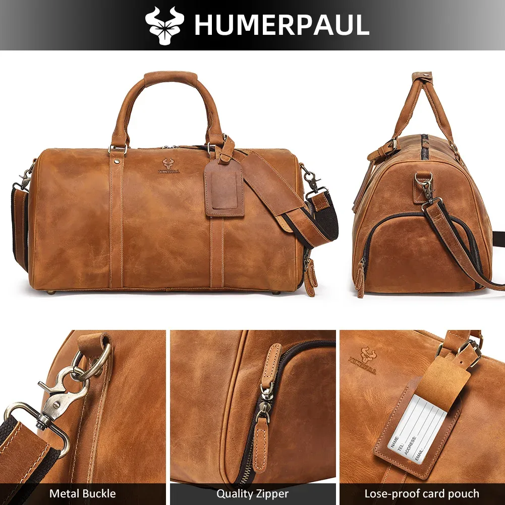 sac de sport en cuir crazy horse pour hommes, sac de voyage de grande capacité pour ordinateur portable et chaussures de 15 pouces, fourre-tout durable pour les affaires
