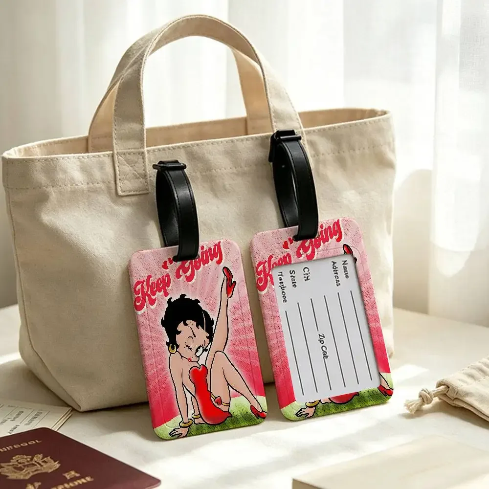 étiquette de bagage anti-perte en pvc avec motif de dessin animé b-betty b-boop, porte-carte d'identité, étiquette de nom pour voyage en plein air.