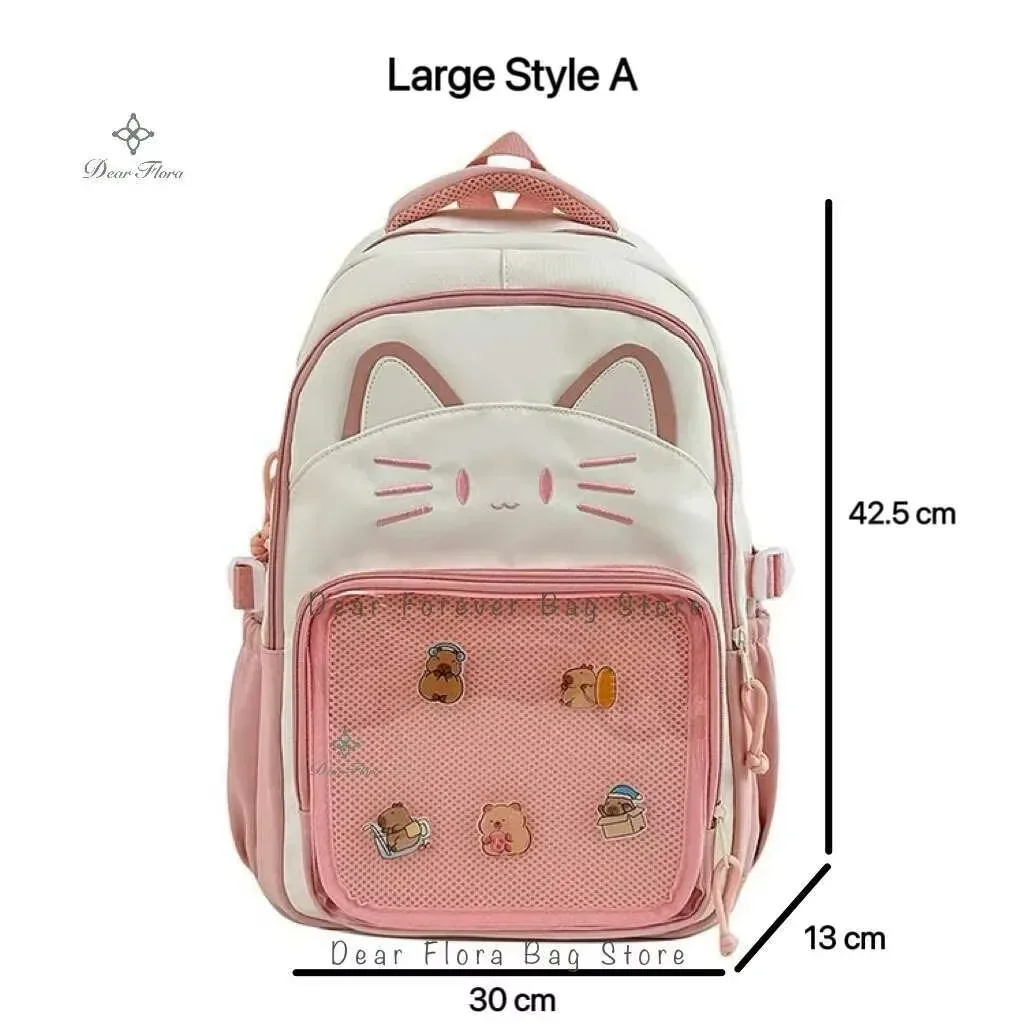 sacs à dos y2k mignons motif chat, grande capacité, sac à dos décontracté pour fille, sac à dos transparent diy, cartable de voyage tendance à motif dessin animé