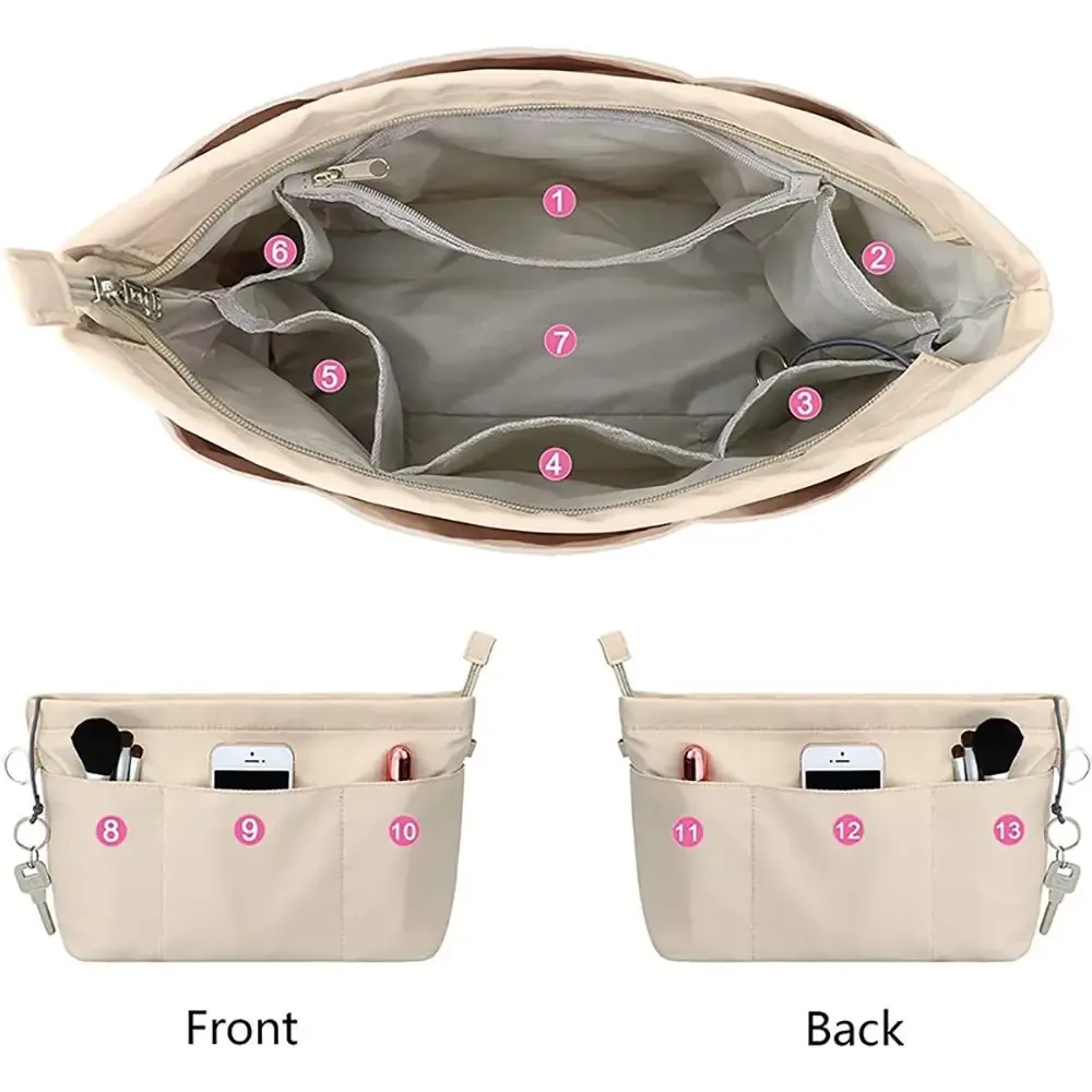 1 pièce nouvelle pochette de rangement en feutre pour sac cosmétique, avec fermeture éclair, sac intérieur portable multi-poches, organisateur de sac à main pour femme