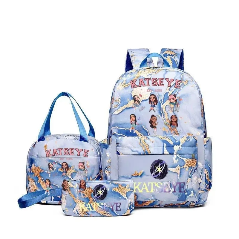 sac à dos grande capacité imprimé katseye amusant, léger, pour l'école, les voyages, décontracté, pour femmes et filles, avec compartiment pour stylos et sac à déjeuner